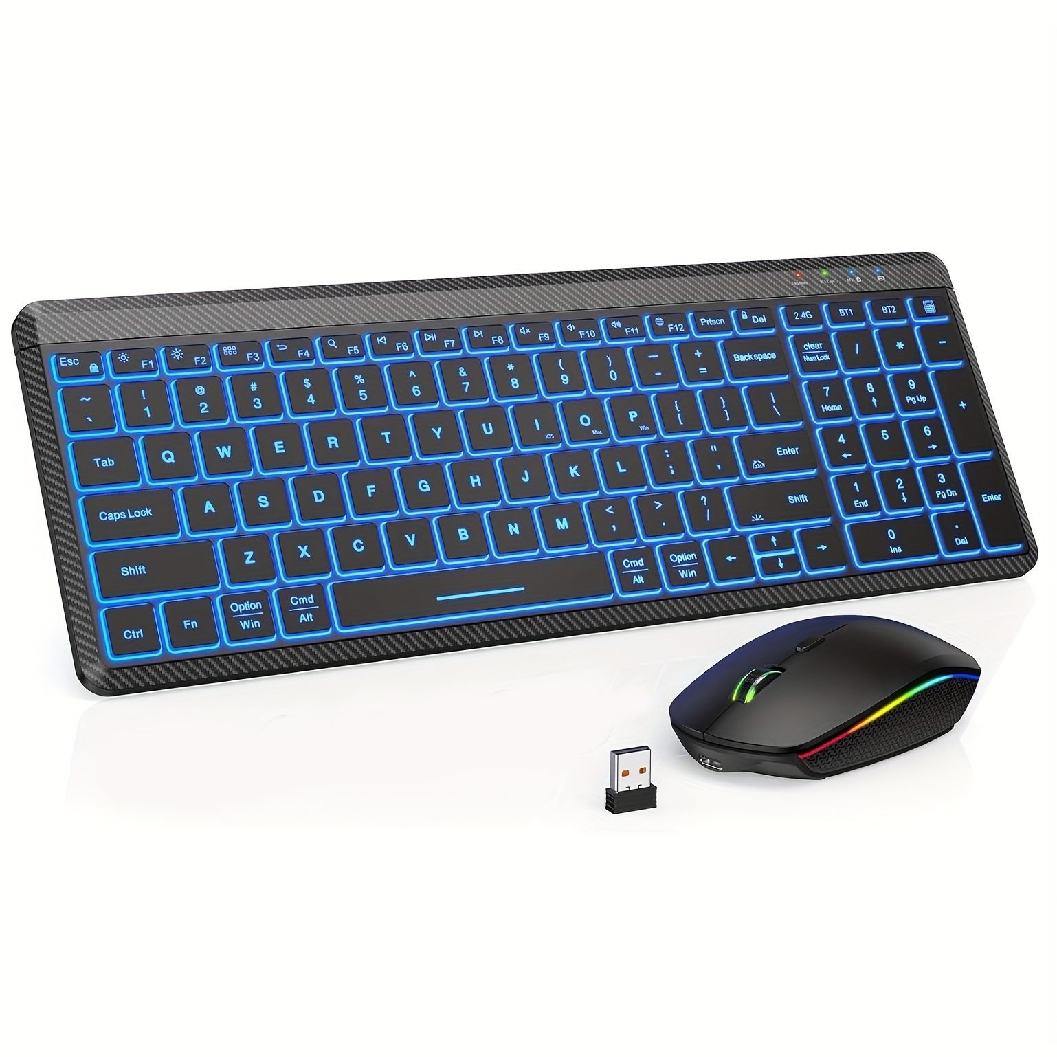 Wireless Wireless Keyboard And Mouse, Compact Multi-Device Mini Keyboard, Connects with Up to 3 Devices, Slim And Portable Travel Backlit Cordless Set, RGB Quiet Mouse, Compatible with Mac, Ios, Android, And Ipad (Black)
