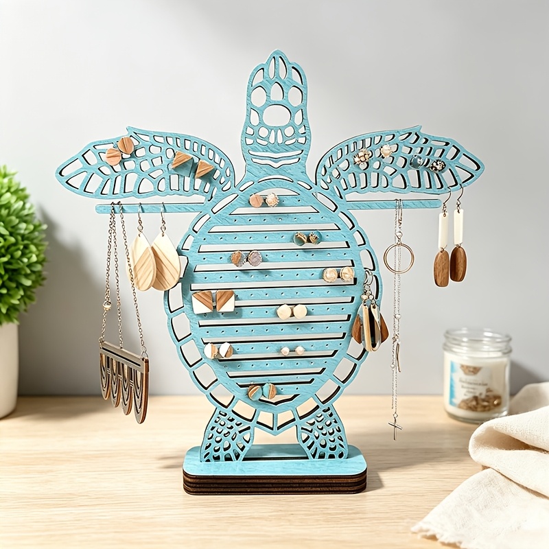 TEMU 1 Turtle Shaped Earring Storage Rack - Multi Hook Wooden Jewelry Display Rack, Suitable For Necklaces, Bracelets, And Earrings, Fashionable