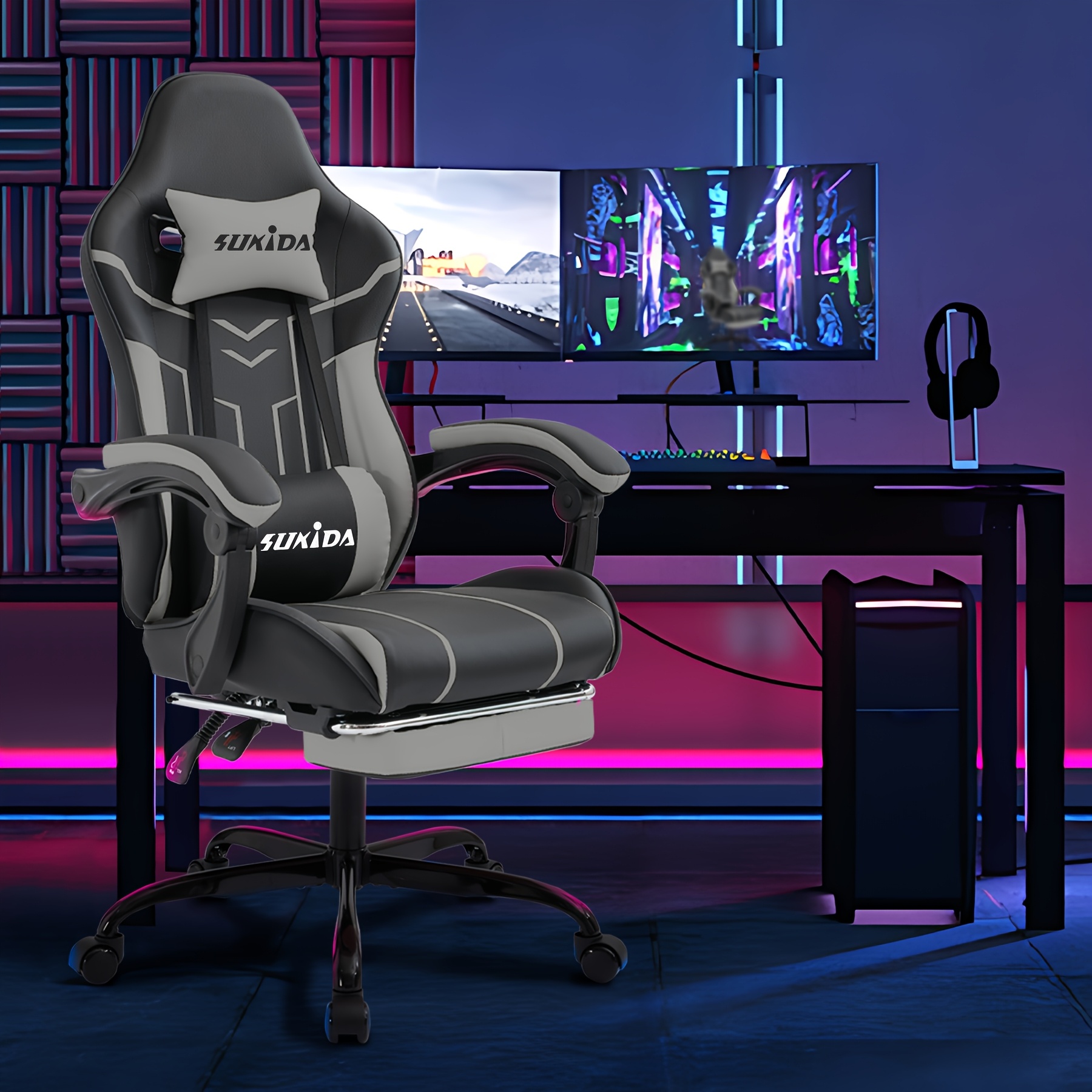 Gamingstoel met voetensteun, ruime zitting