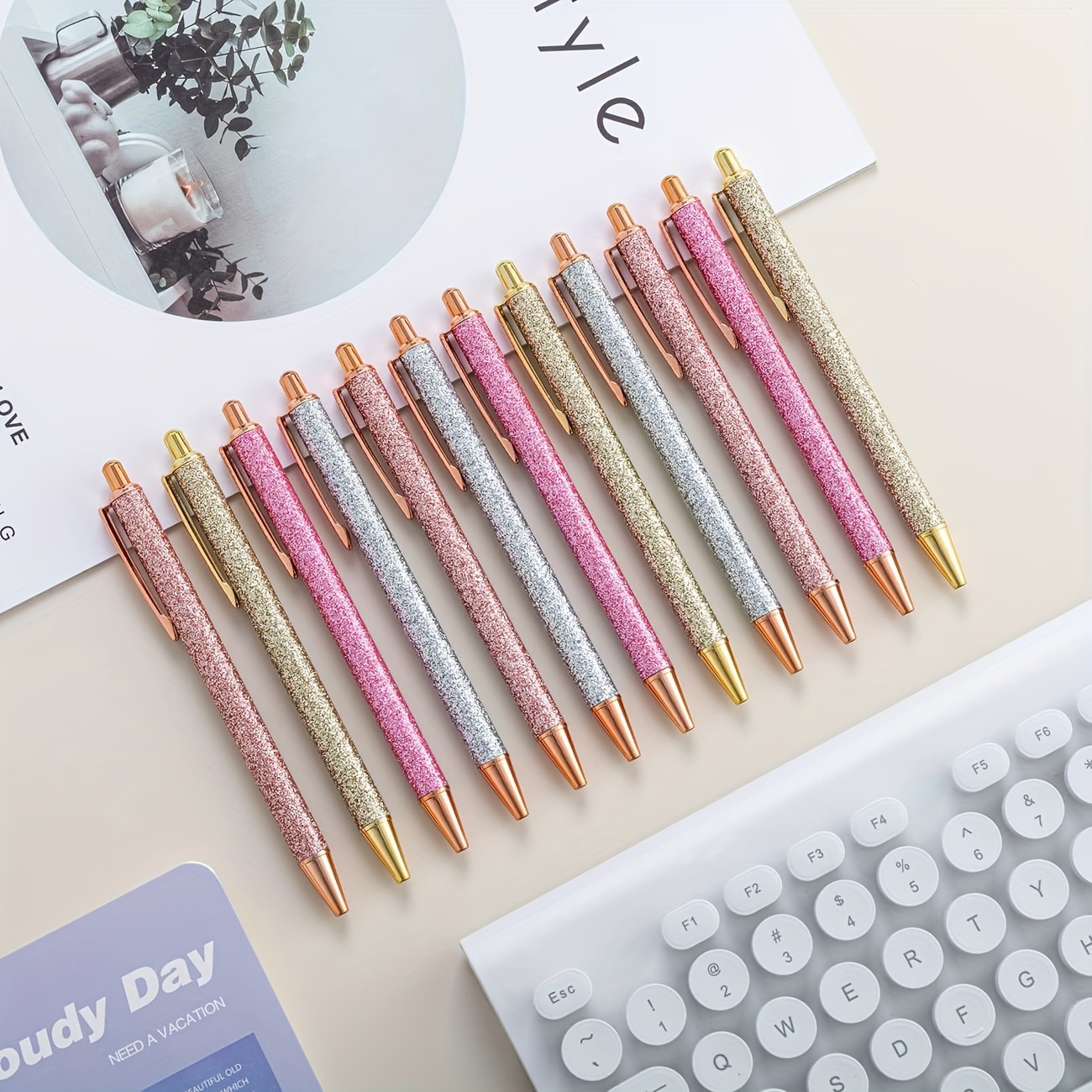 12 pack glitter ballpoint pens fine point retractable Temu