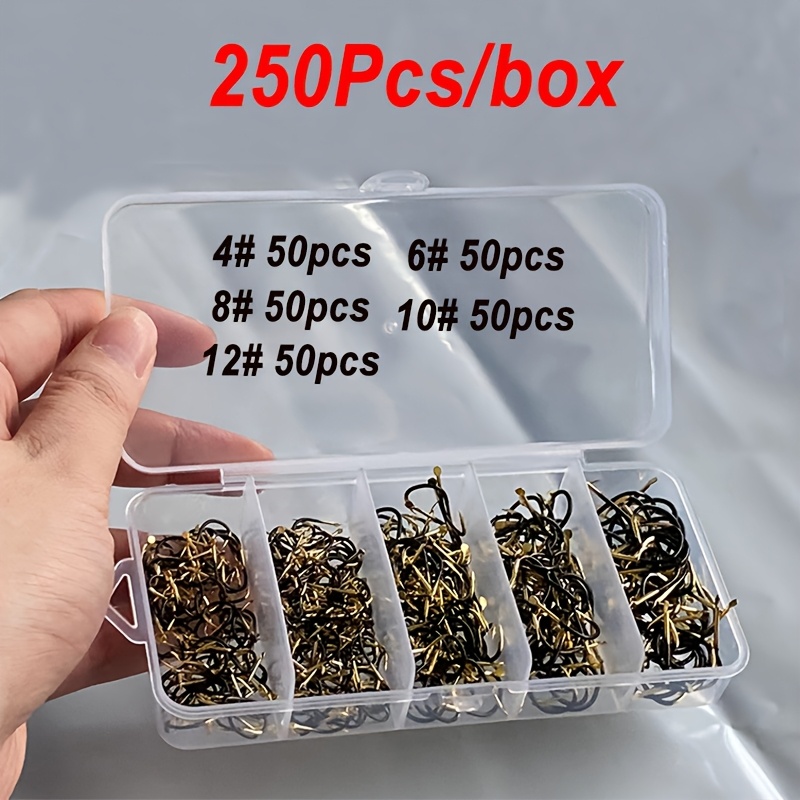 Image of 250pcs Carbon Steel Black Goldfish Hooks In Sizes 4, 6, 8, 10, And 12 With Barbs | Ideal For Catching Carp, , And Carp