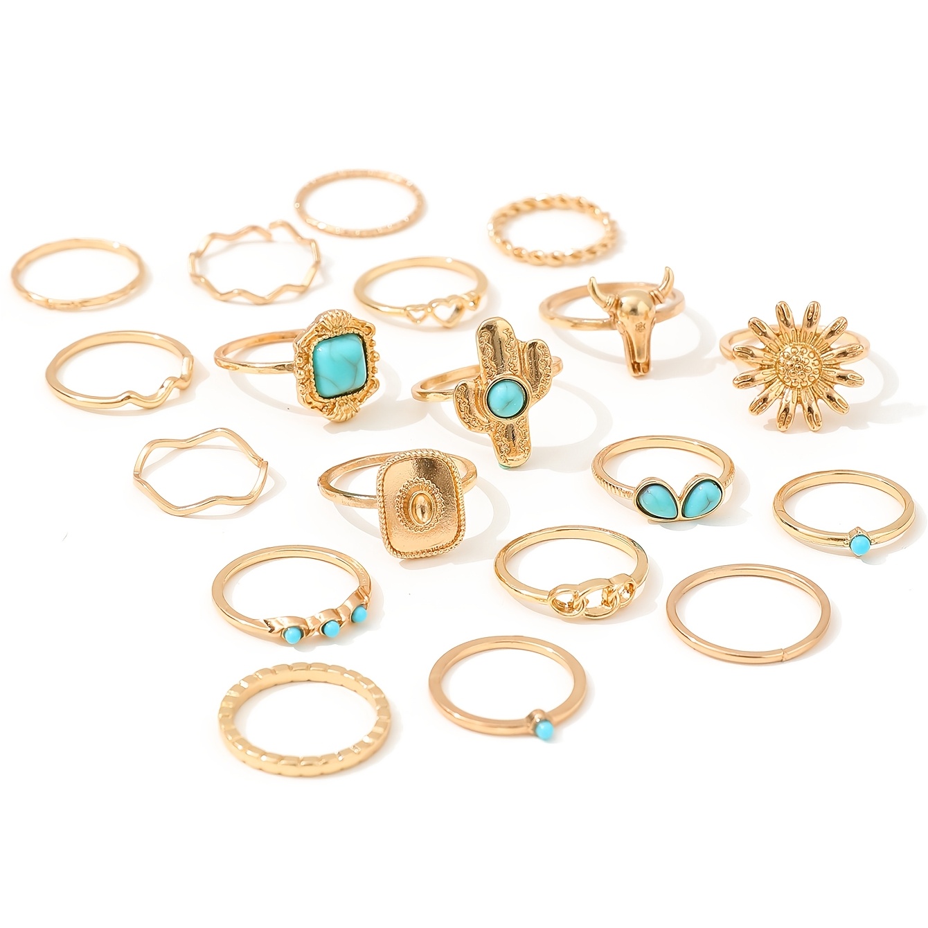 19pc Alloy Faux Turquoise Inlaid Stackable Ring Set