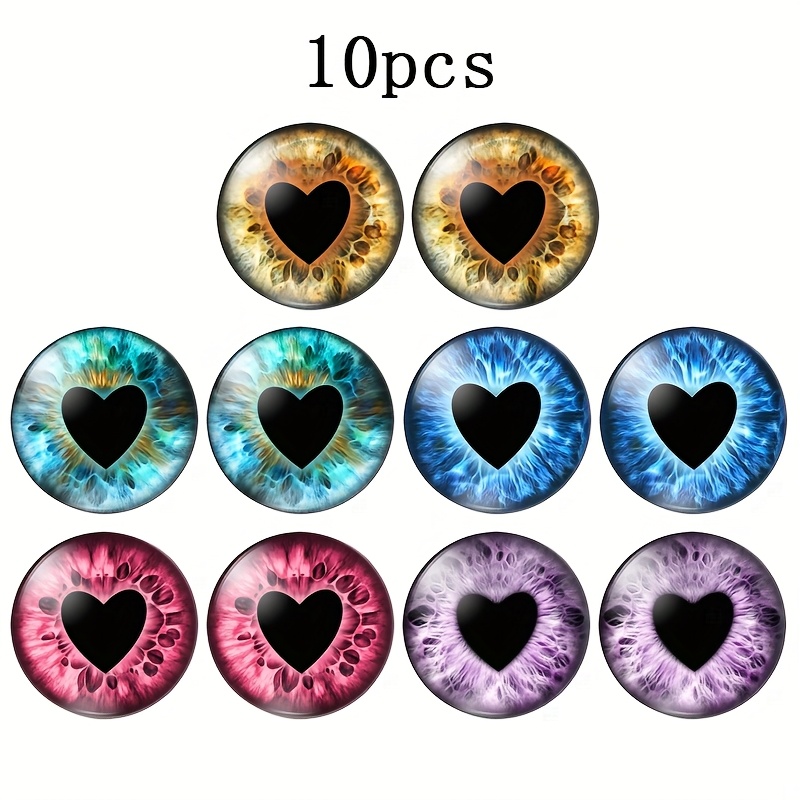 Image of 10pcs 12mm/20mm Glass Dragon Cat Heart Eyes - & Craft Cabochons, Flat Back Ragdoll Eyeball Charms For Shoes, Boots, Watches