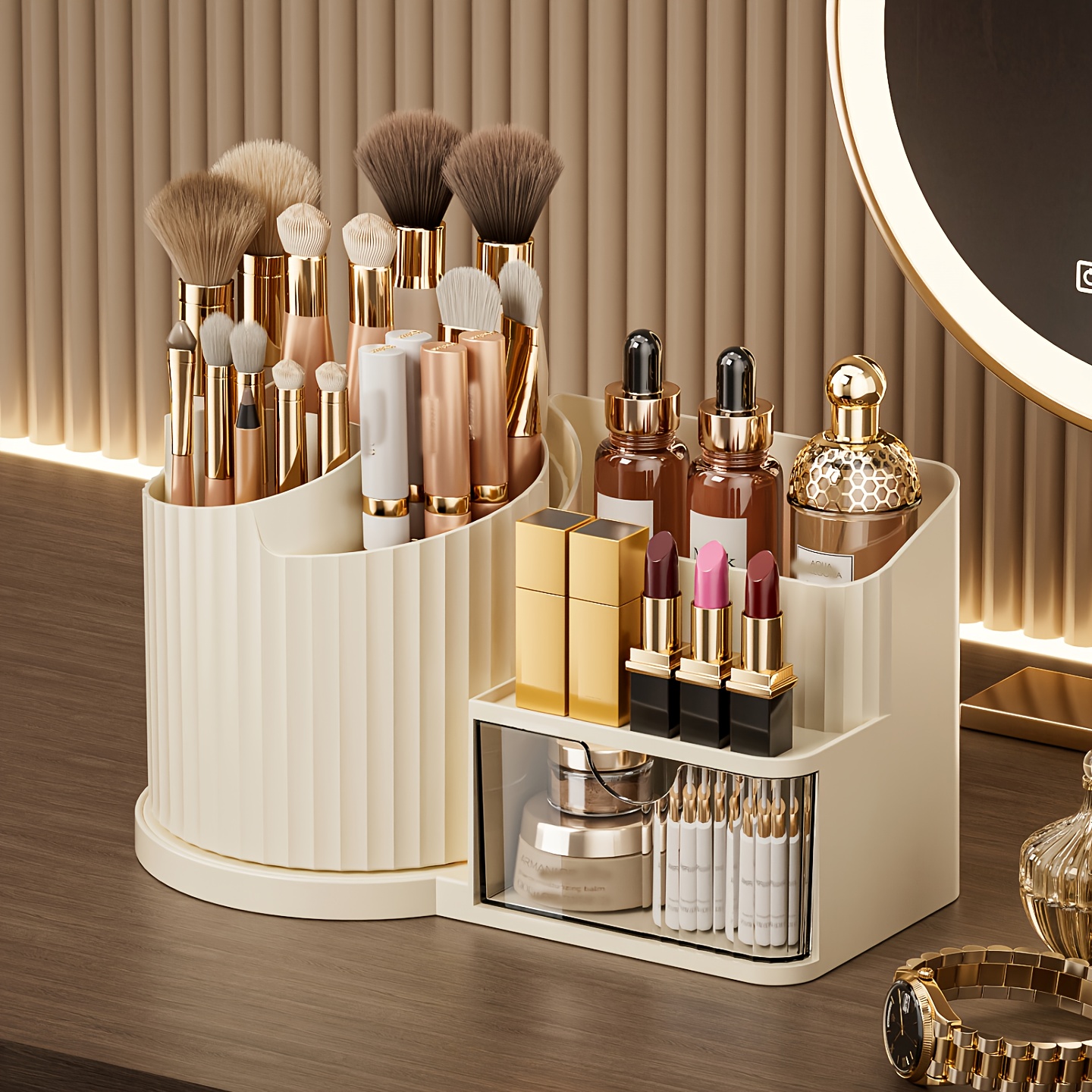360 Degree Rotating Cosmetic Organizer 5 Compartment Plastic