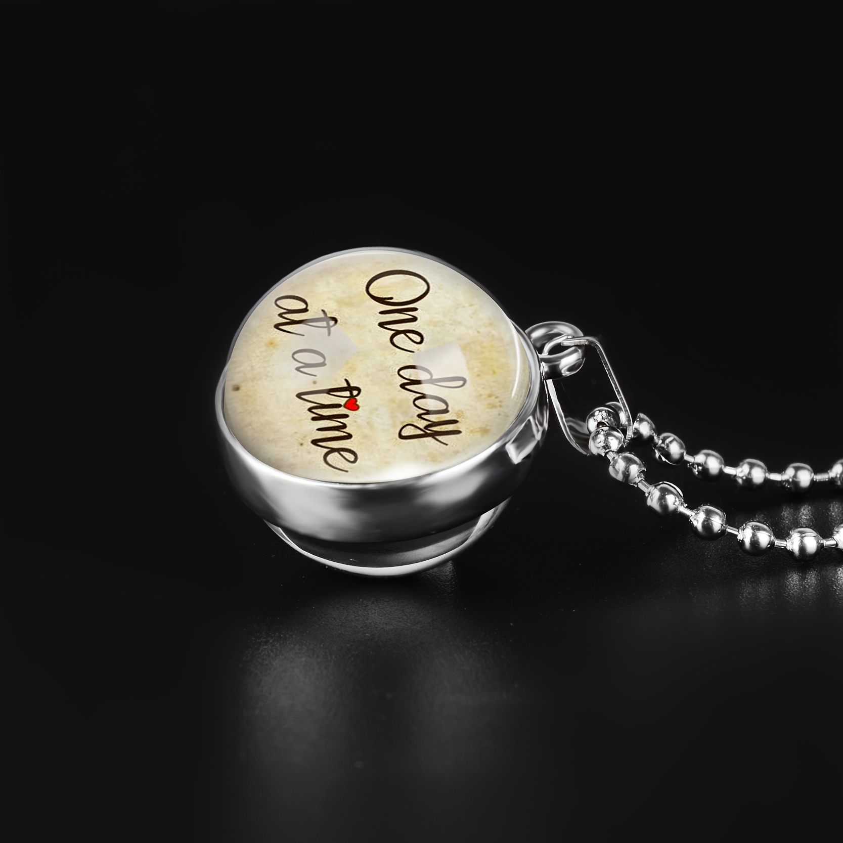 Women's Double-Sided Art Pendant Necklace, "One Day at a Time"