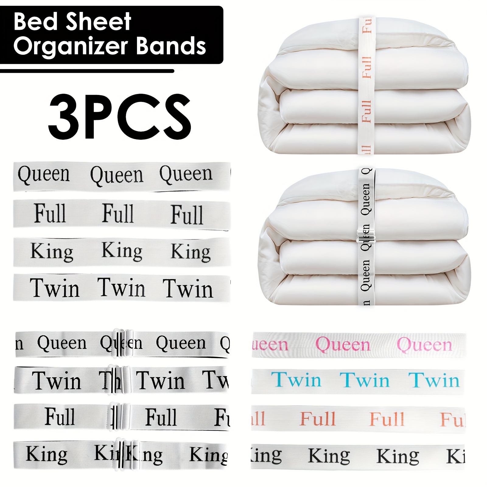 

12pcs Bed Sheet Organizer Bands Set Elastic Polyester Bedding Straps King Full Twin Queen Label Polyester Bed Sheet Organizer Straps Portable Bed Sheet Fastener Bands For Foldable Bedsheet Pillow Case