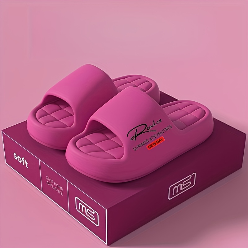 Image of Men Women Comfortable Slippers | Non-slip Quick-dry, Sole, Bathroom Home Dual-use, Unisex Eva Material Casual Shoes, Wear, Solid Thick Sole With Design, Optional