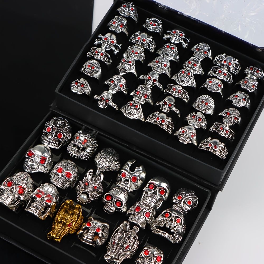 

15pcs Punk Style Skull Rings Set, Alloy Fashion Accessories, Unisex Hip Hop Jewelry, Daily & Gift Wear, Random Party, Festival, And Travel