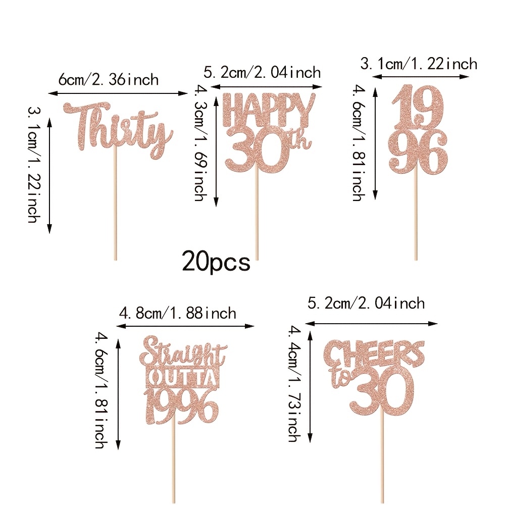 Image of 20pcs 30th Birthday Happy Cupcake Topper 1996 Cupcake 30 Cheers 30th Birthday Cake Decorations 30th Anniversary Party Decorations Supplies, Halloween, Christmas