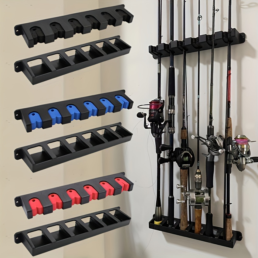 

1pc Black Abs Fishing Rod Wall Mount Rack - Easy-install, High-density , Space-saving Storage For 6 Rods, Ideal For Garage & Sports Equipment Organization