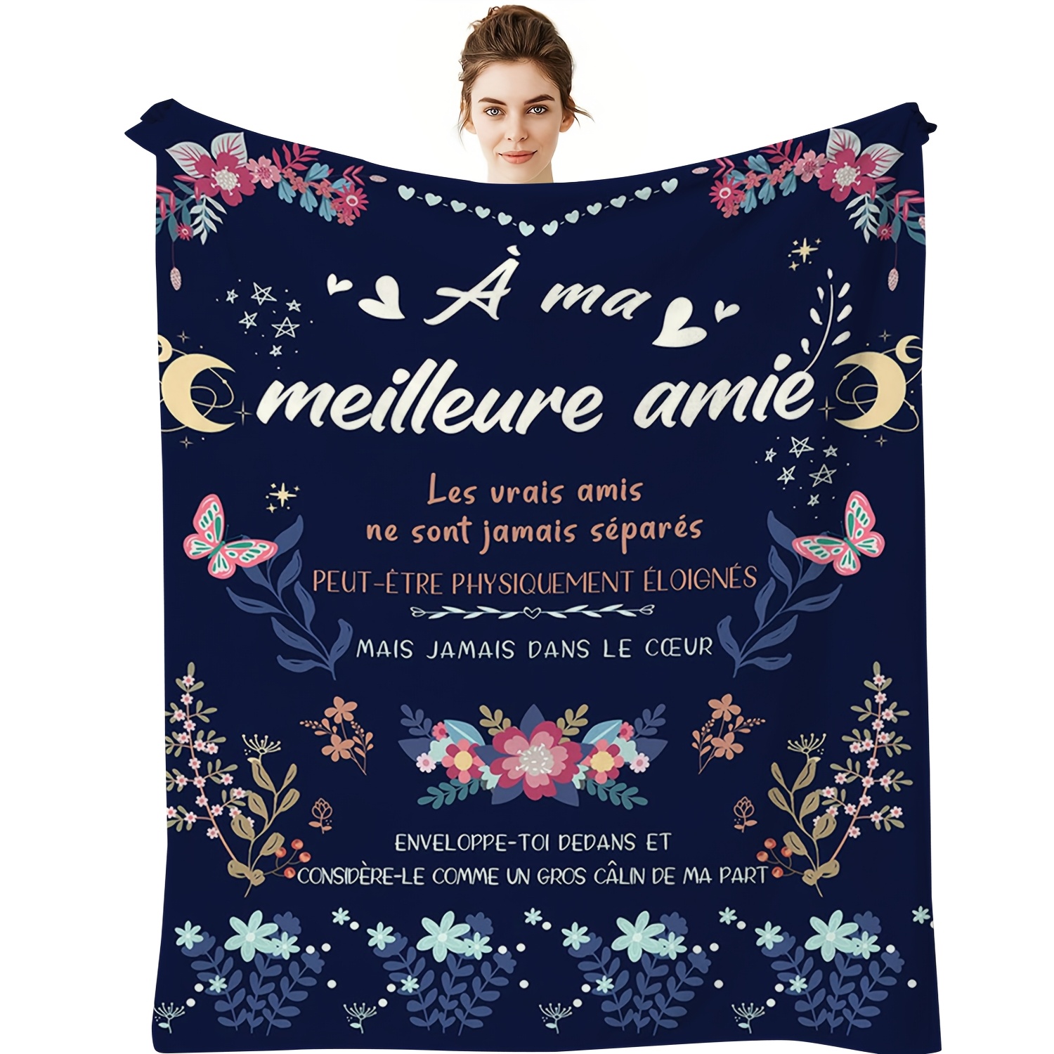 TEMU 1 Couverture en flanelle avec d' de style français : français et accrocheur avec motif floral, chaude et . Crée une ambiance sur votre canapé,