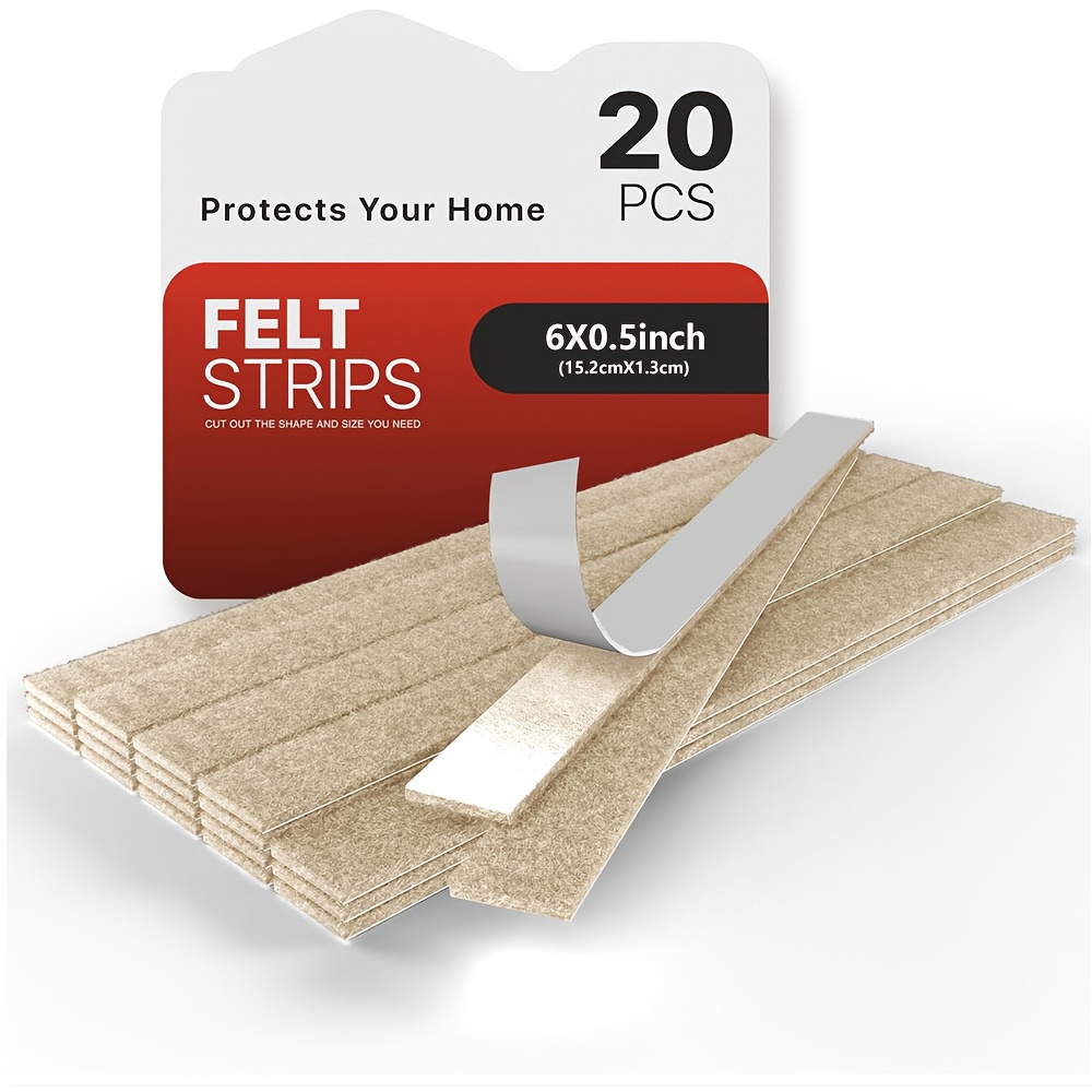 E-shop Filz Möbel Pads - 20 Stück 6 X 1/2 Zoll - Hochwertige Filzstreifen mit Kleberückseite - Rechteckige Möbel Pads für Hartholzböden - Schneide die