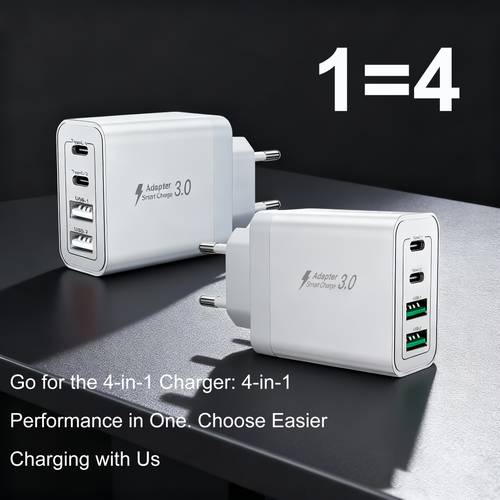 usb-a und usb-c europäischer standard netzteil 4-port stecker 1 stück multi-geräte wandladegerät für büro/ /zuhause/reisegebrauch für iphone 16/15/14/13/12/11 ipad/ samsung galaxy s18/s20/s21/s19 und geräte