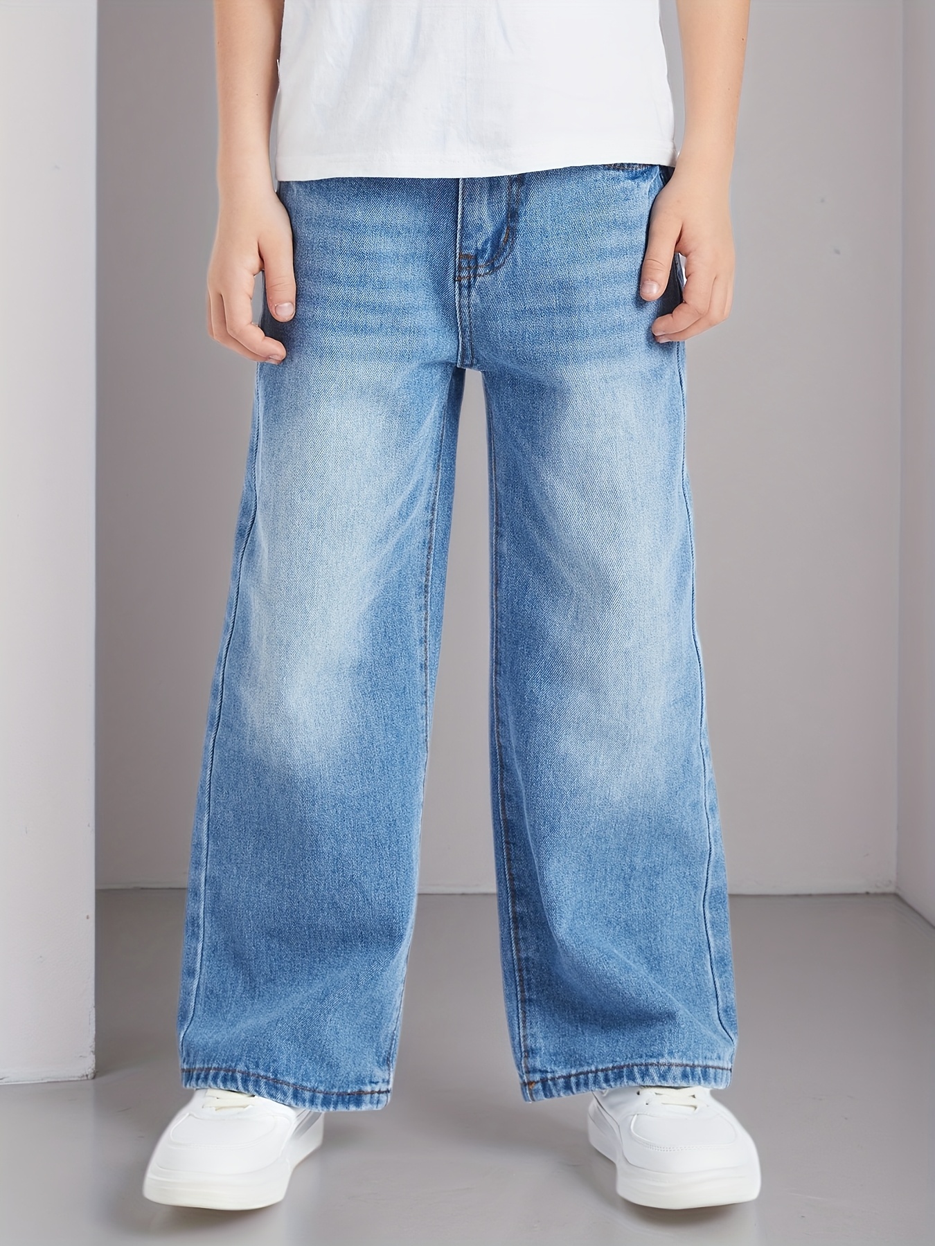 2026 boys trendy gradient denim wide leg pants - Temu Oman