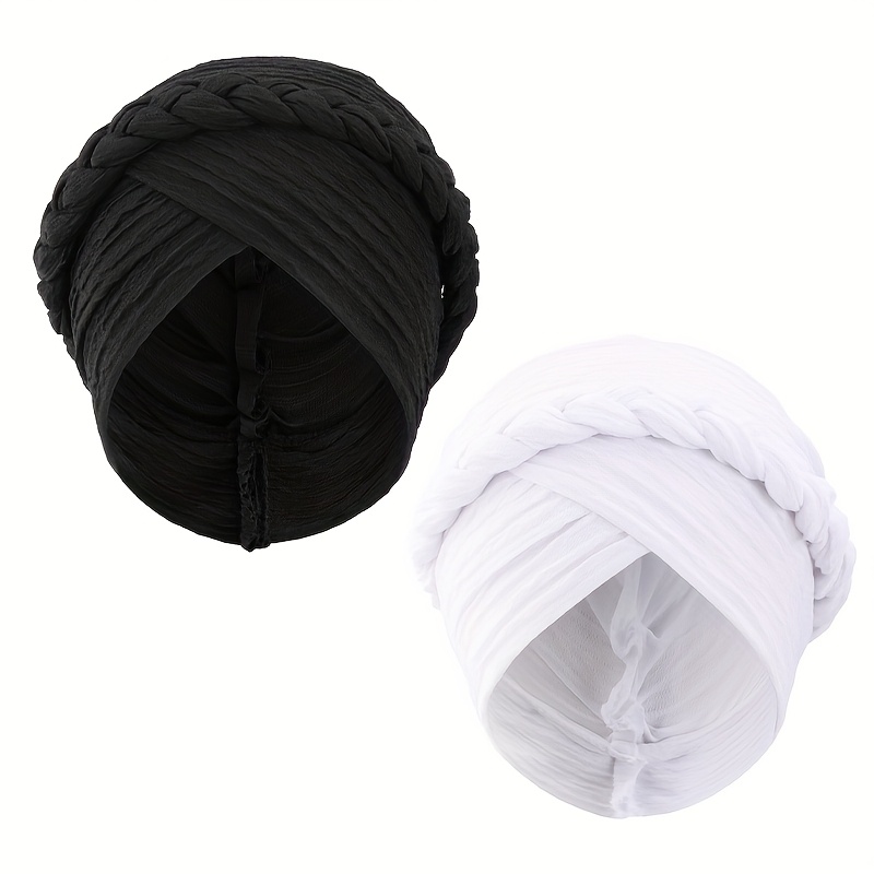 TEMU 2pcs Set New Thickened Pleated Twist Headscarf Hat, Bohemian Style Ethnic Turban