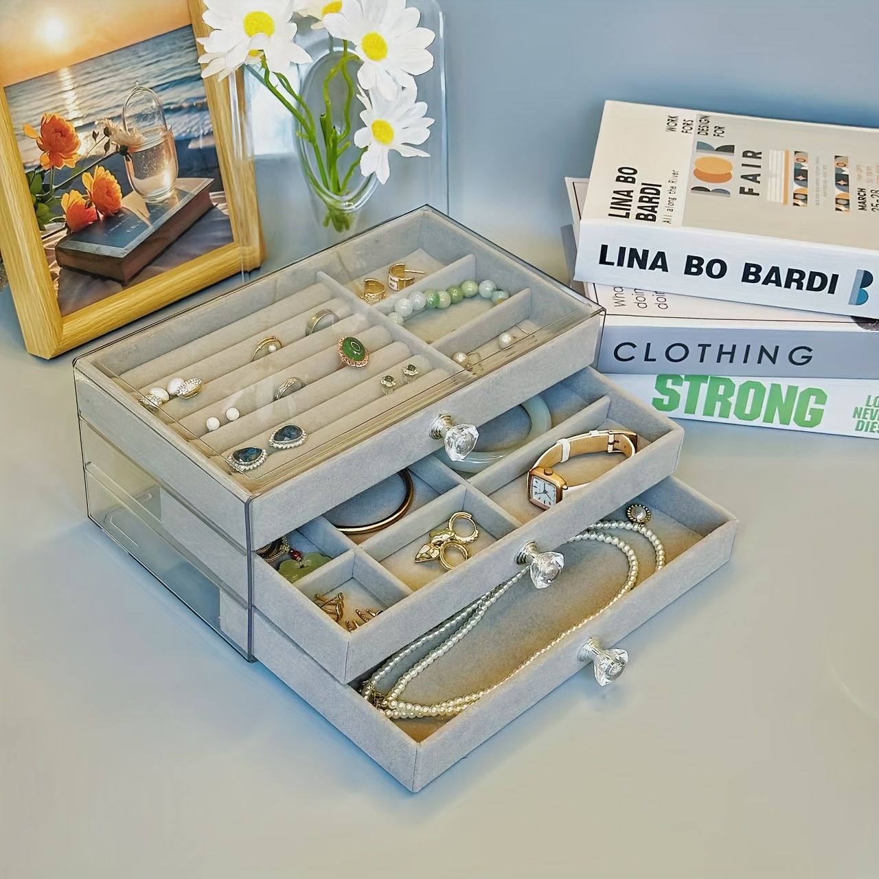 jewelry organizer box, black velvet 12 grids bracelet bangle