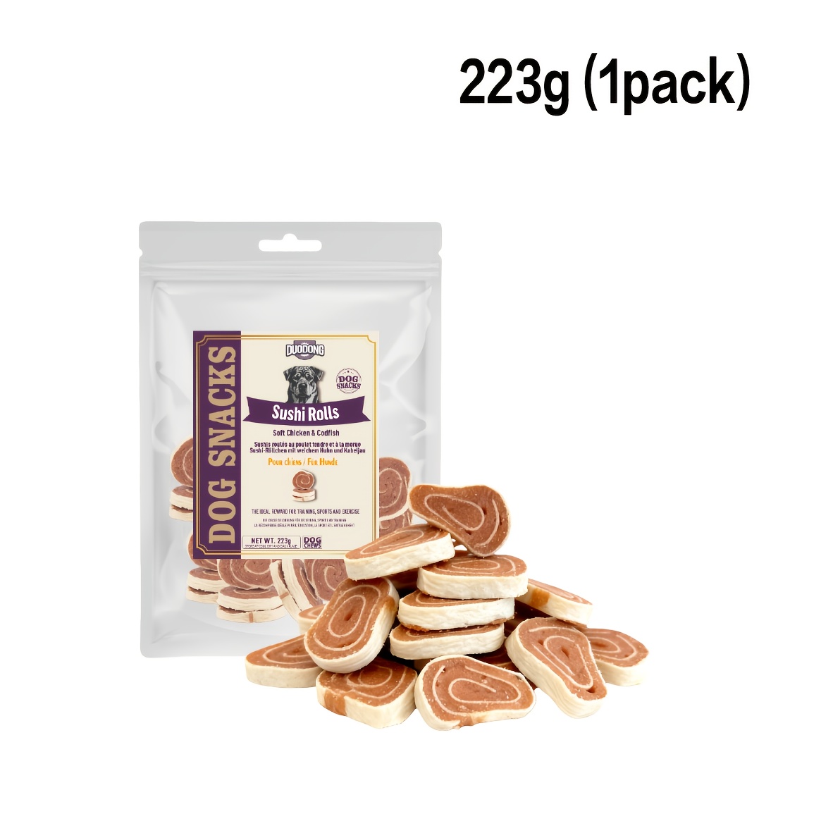 TEMU Sushi Rolls Verterende Huisdiertraktaties - - & Glutenvrije Zachte Kip & Kabeljauw Snacks voor Honden & Katten | Hoge Proteïne Lage Beloningen