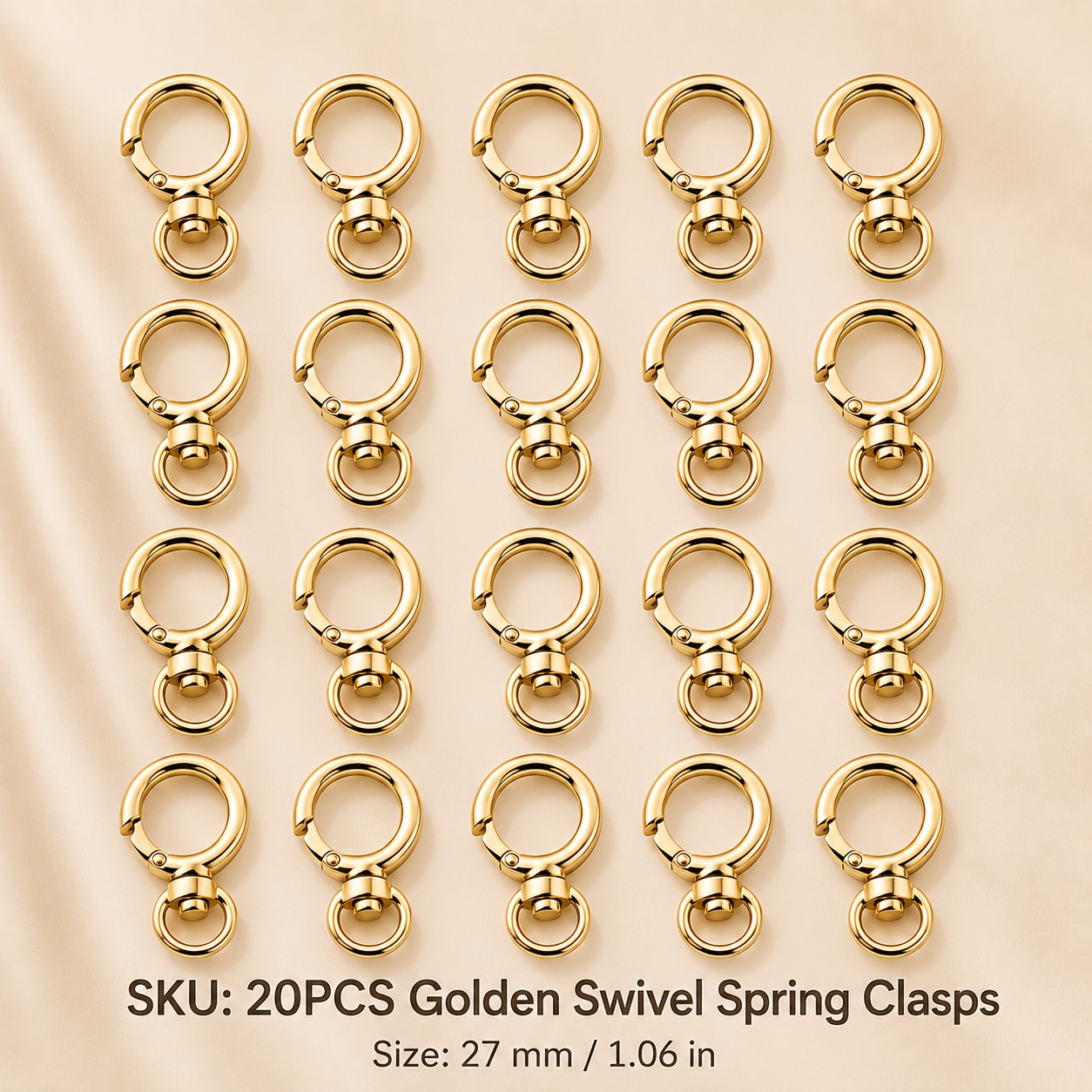 TEMU 20pcs Metal Swivel Spring Clasps, Golden & Silvery Color Options, Round Snap Hook Hardware For Women' Key Rings, Keychains, Handbags, Pouches,