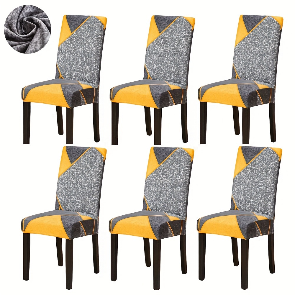 

4/6pcs Dining Chair Slipcovers Dustproof And Anti-slip Fashion Dining Chair Cover, Simple Geometric Printing Chair Protective Cover For Home Decor, Hotel, Restaurant And Banquet Living Room Decor