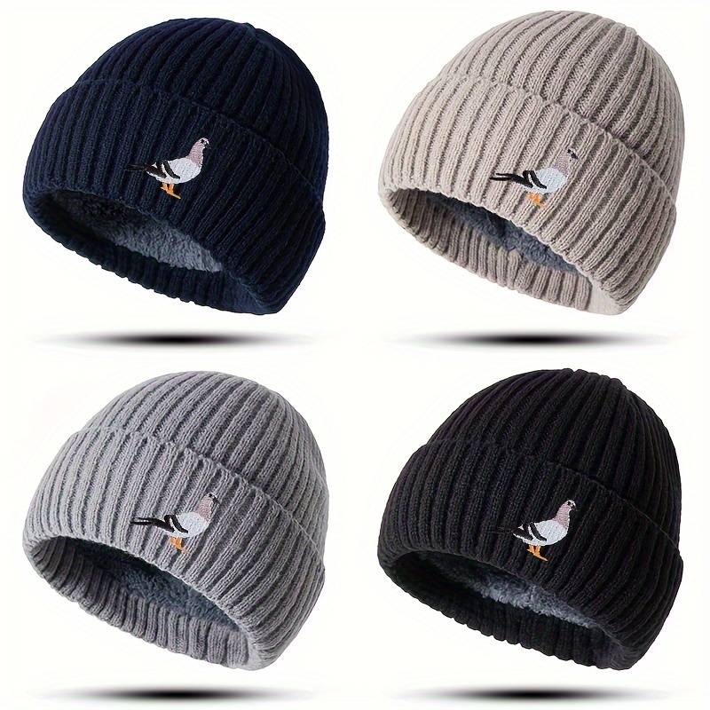 

Unisex Embroidery Knit Beanie Hat - Acrylic Ribbed Turn-up Cuff Cap With Plush For , Windproof Skullies, & Lightweight, Comfortable Knitting For Cold Autumn & Winter , Care Instructions: Hand Wash/