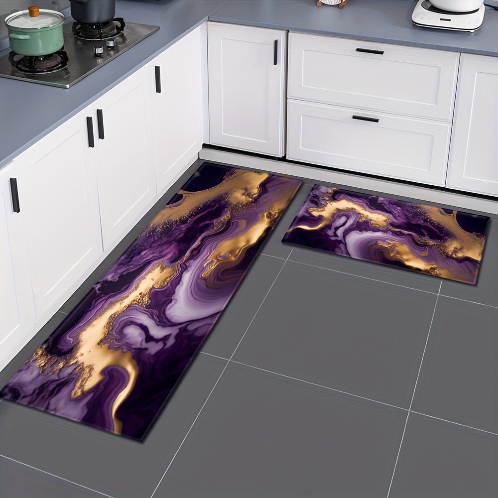 

Chic Purple Marble & Golden Accent Area Rug - Non-slip, Machine Washable Runner For Kitchen, Bathroom, Bedroom - Elegant Home Decor Carpet