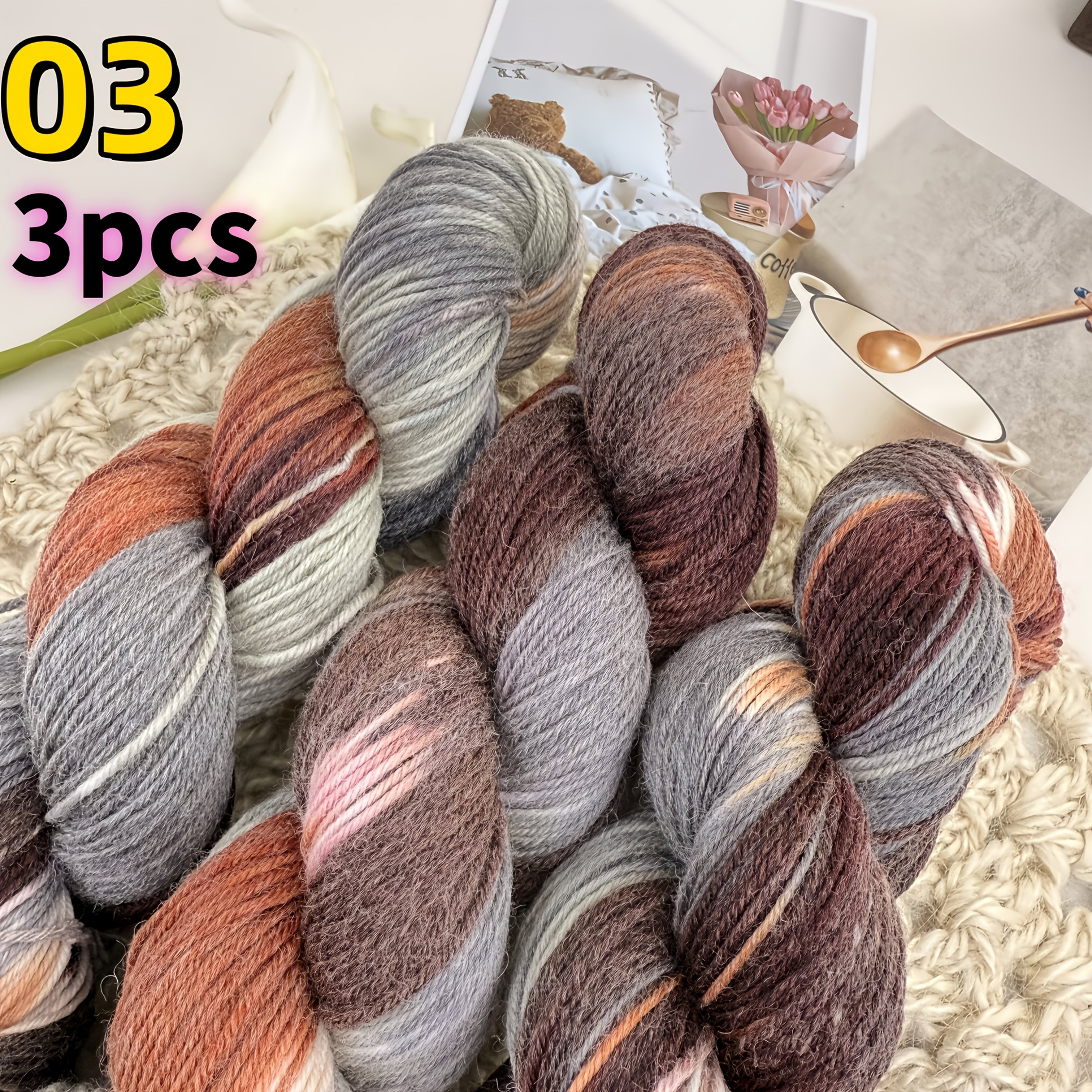 TEMU [3pcs] Light -dyed Wool Yarn, Merino Wool 90% Nylon 10%, Soft And Comfortable, Multi-colored And Vibrant, Suitable For Knitting Sweaters, Coats,