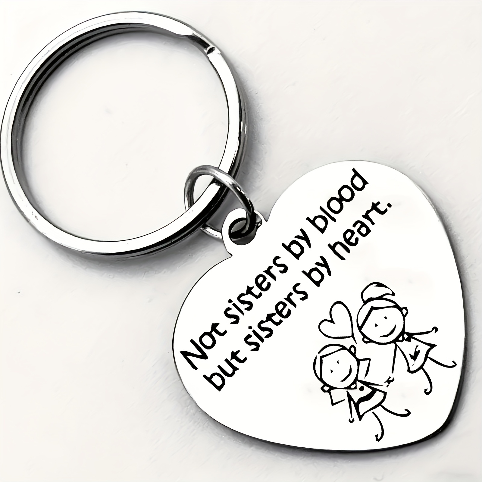 Heart-shaped Best Friend Keychain - "not Blood, But Better Than Bones" Gift, 2 Women Silhouette Design, For Her, Keepsake, Meaningful Friendship Jewelry Bag Charm