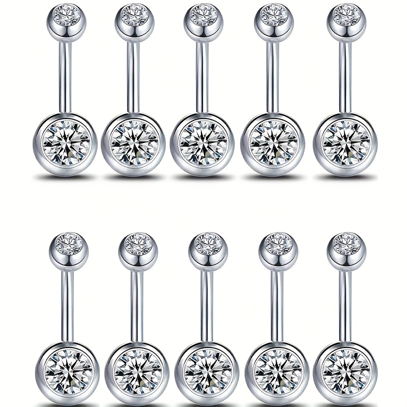 TEMU 10pcs Of Minimalist Zirconia Inlaid Colorful/black/lake Blue/dark Red Zirconia Navel Ring Stainless Steel Piercing Jewelry Suitable For Men And