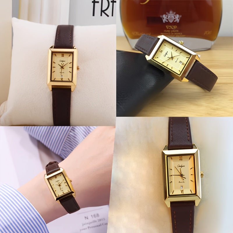 TEMU [upgraded] Women's High-end Elegant Watch, Brown Belt, Pattern , Calendar Function, Festival/gift