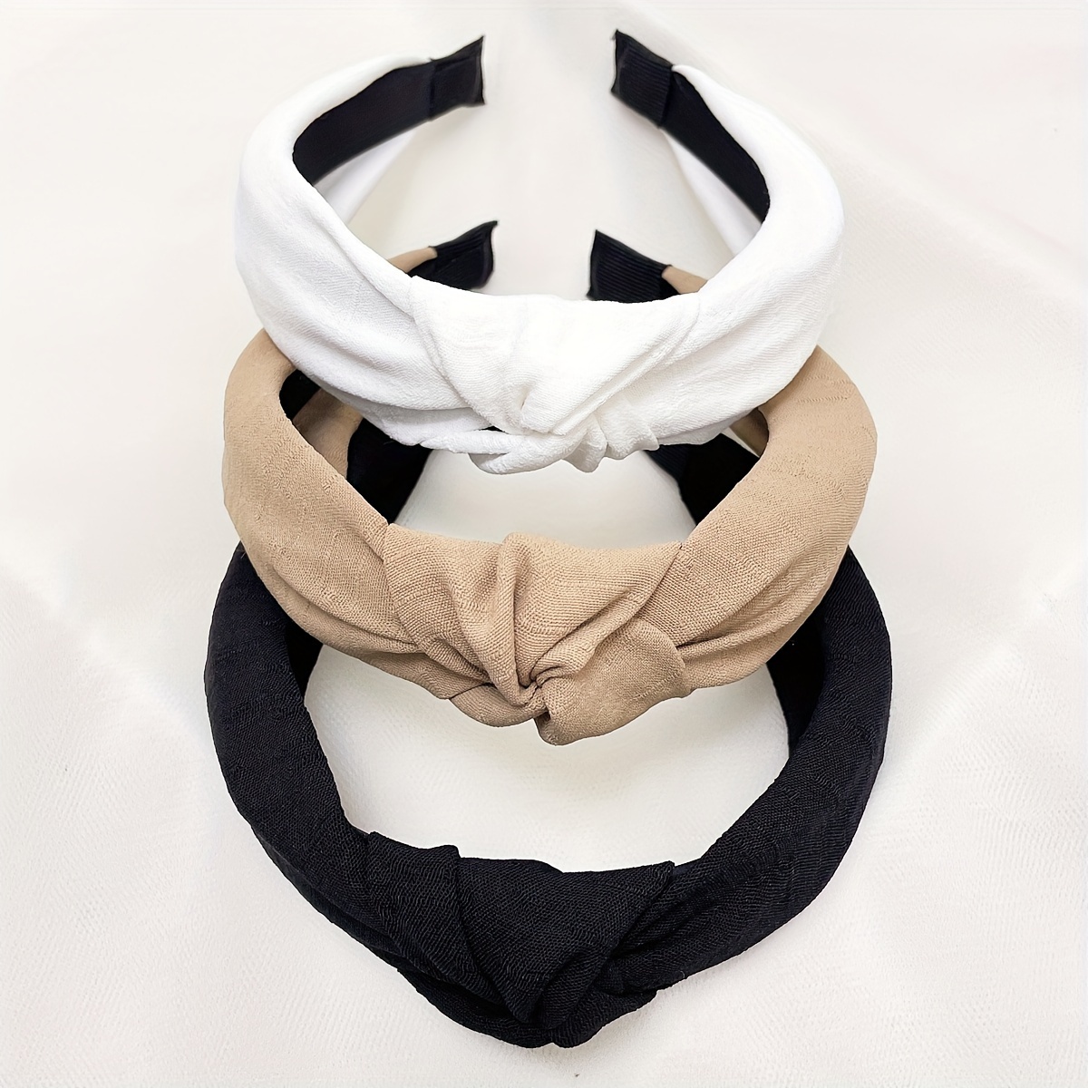 Image of Set Of 3 Women' Solid Color Fabric Commuting Wide Headbands, Elegant And Sweet Wash Headbands, Hair Accessories Suitable For Daily Use