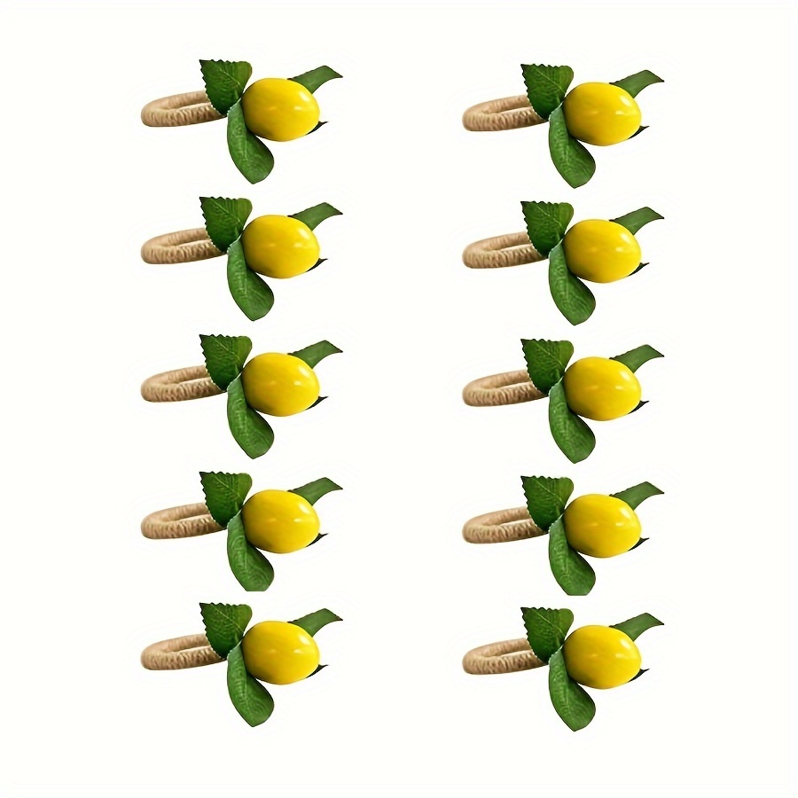 

Lemon Napkin Rings Set Of 10 - Handcrafted Polyethylene Pe Faux Lemon Table Decor For Weddings, Dinners, Banquets - Vibrant Citrus Accents For Table Settings