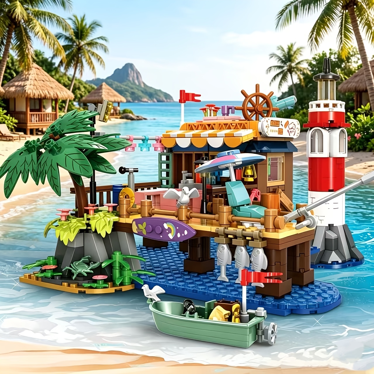 Fun Beach Fishing Pier Building Blocks Set