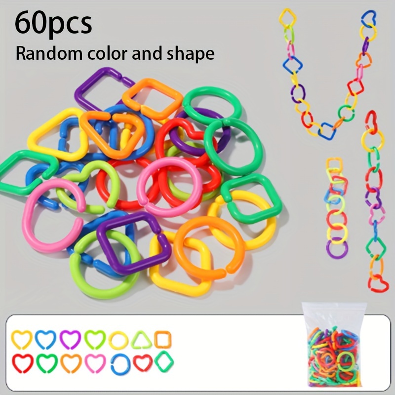 

60pcs Plastic Linking Rings - Multi-shape Parrot Swing Toy Set, Diy Bird Cage Accessories, Geometric Chain Links For Aviary Enrichment & Chewing Station