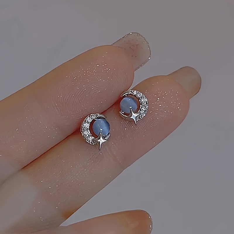 Ladies Fashion Blue Cat Eye Moon Planet Earrings