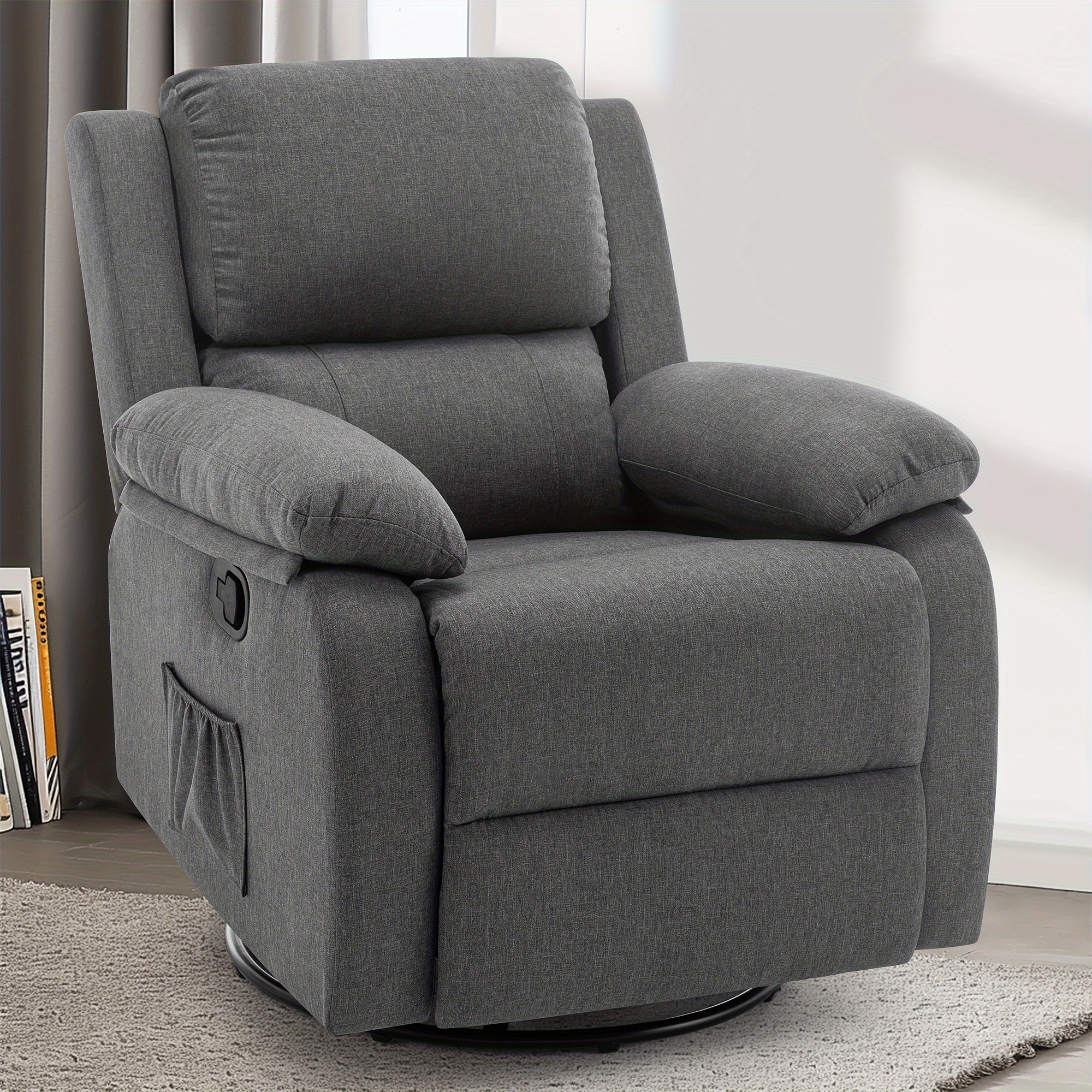 

Recliner Chair, 360 Swivel Rocker Chair For Adults, Small Rocking Recliner Chair For Small , Upholstered Fabric Glider Recliner Nursery Chair With For Living Room, Nursery