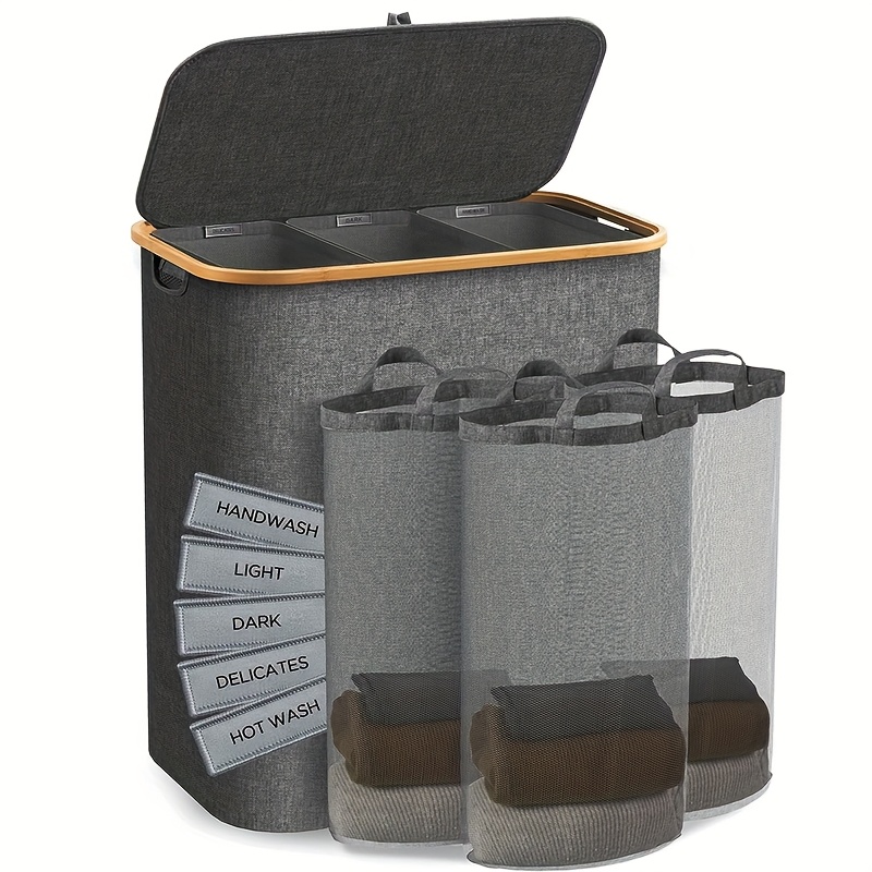 Image of A 160l Laundry Basket With 3 Removable Inner Bags. And Used In Laundry Rooms, Bedrooms, And Dorms. It With 5 Sorting Labels, Making It A Great Home Storage Assistant, Laundry Baskets