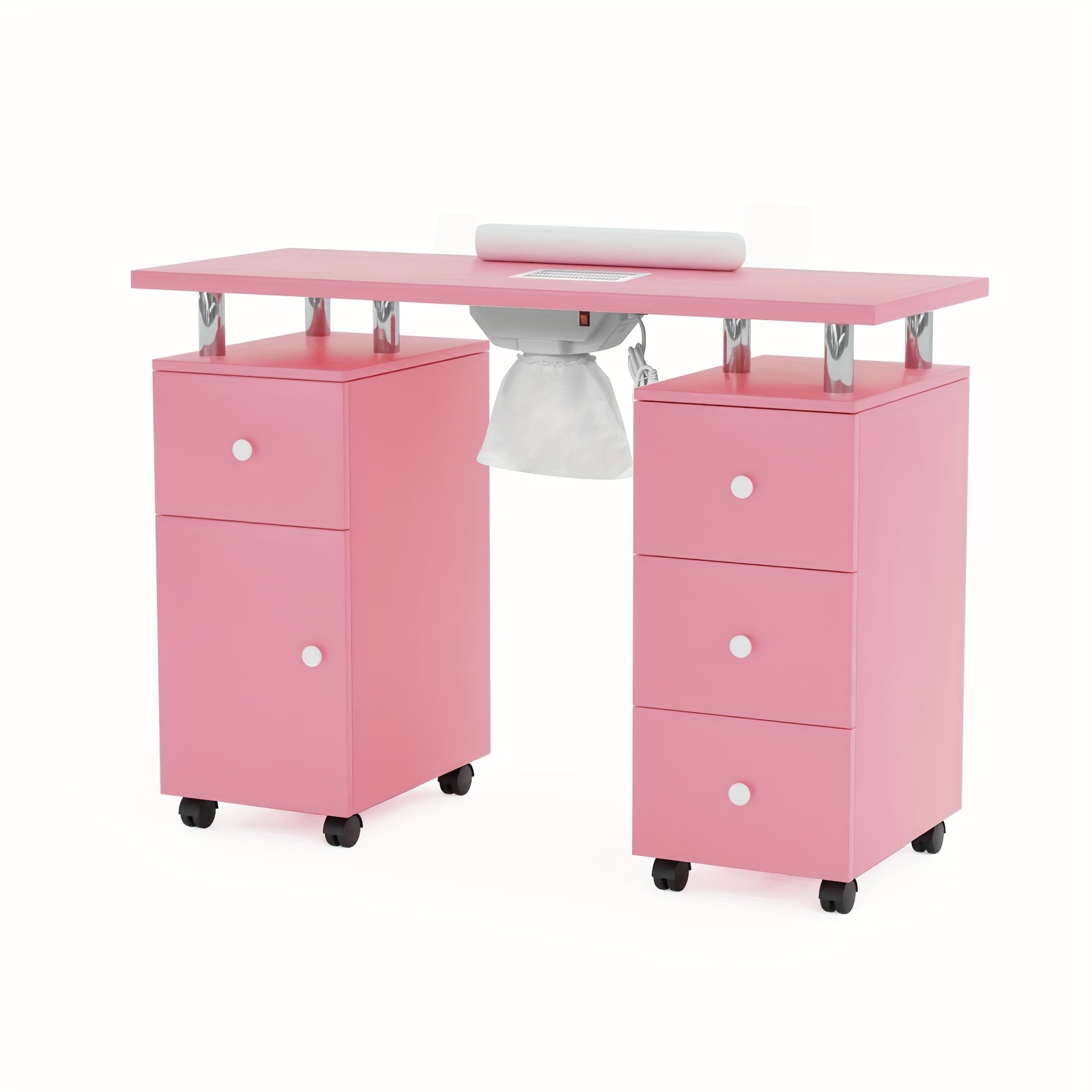 

Mdf 1 Drawer On The Left, 1 Door On The Right, 3 Drawers With Fan, Pink, Manicure Table Mt-dc-pink