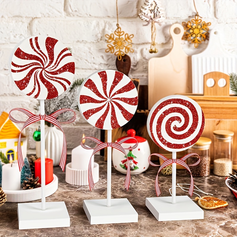 

3pcs Christmas Table Decoration Wooden Candy Set, Red Christmas Layered Tray Decoration, Christmas Candy Table Decoration Home Table (cute)