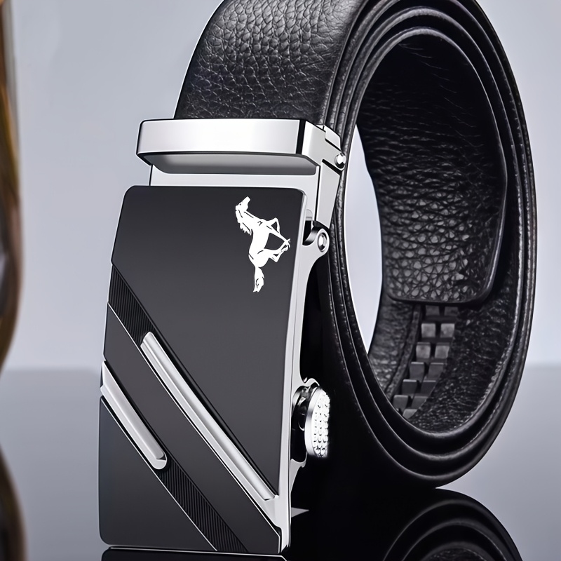 TEMU Men's Business Casual Belt With A Horse Pattern, Featuring A Stylish Automatic Buckle For A More Comfortable Wearing Experience, Versatile For