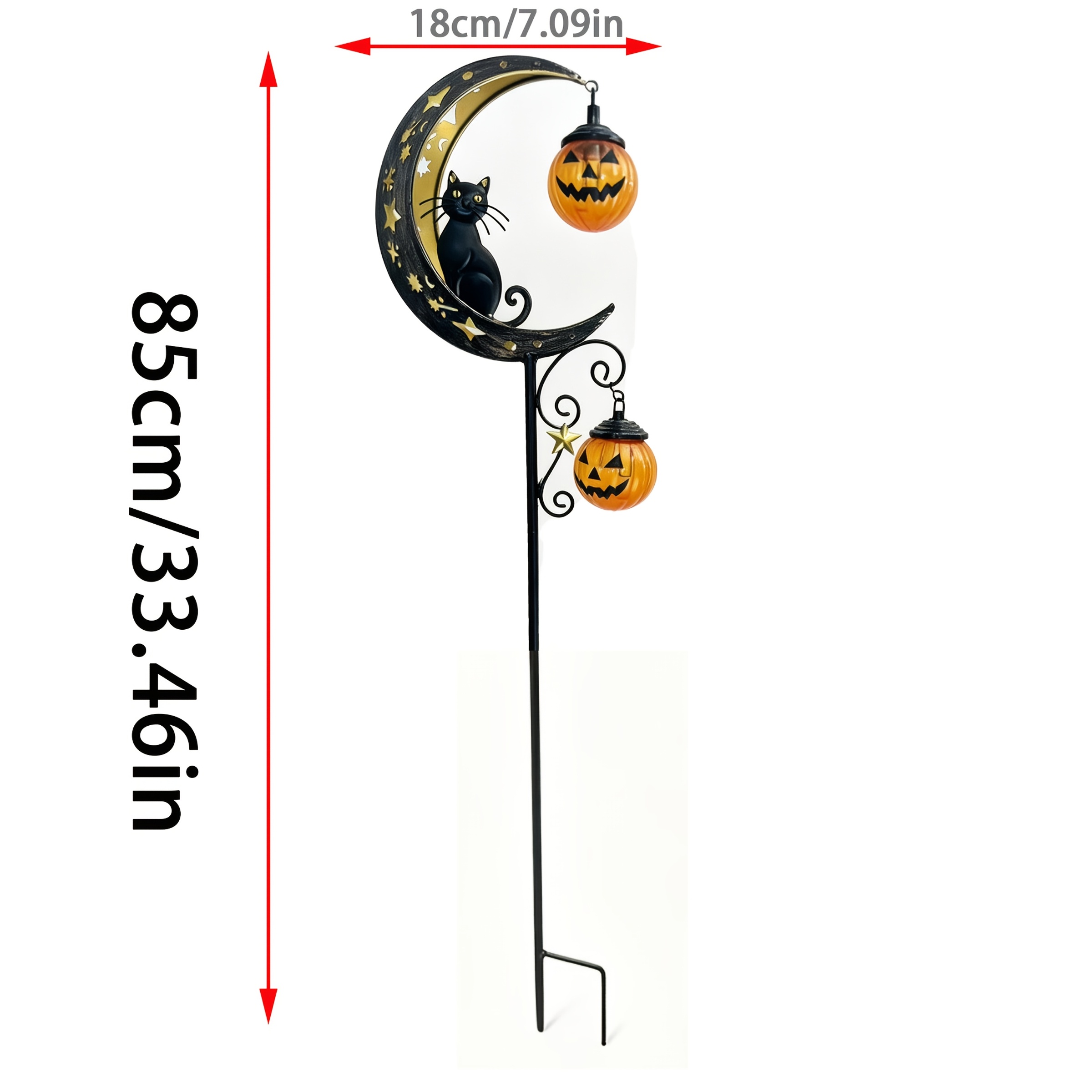 TEMU [3d] [3d] Halloween Garden Stake, (non-luminous, Non-electric) Crescent Black Cat Double Pumpkin Lantern. Horror Yard Lawn Courtyard Decoration,