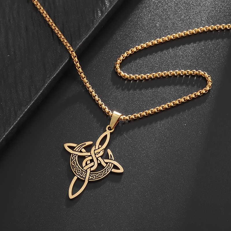 Unisex Irish Celtic Moon Witch Knot Pendant Necklace