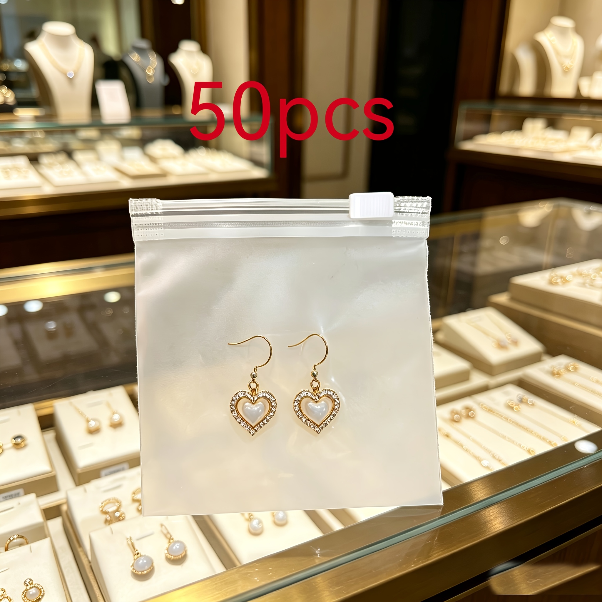 TEMU Lot de 50 sacs à fermeture éclair auto-obturants réutilisables pour rangement de bijoux, contenants roulants en plastique avec fermeture à