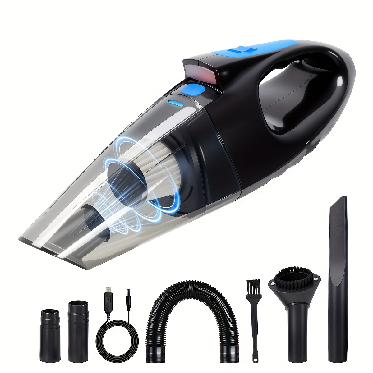 TEMU Portable Vacuum Cleaner - 9000pa Powerful Suction, 4000mah High Capacity, , 5 Compatible Attachments For Vehicle Interior Maintenance, Household And Pet Cleaning - Car Accessories Gift
