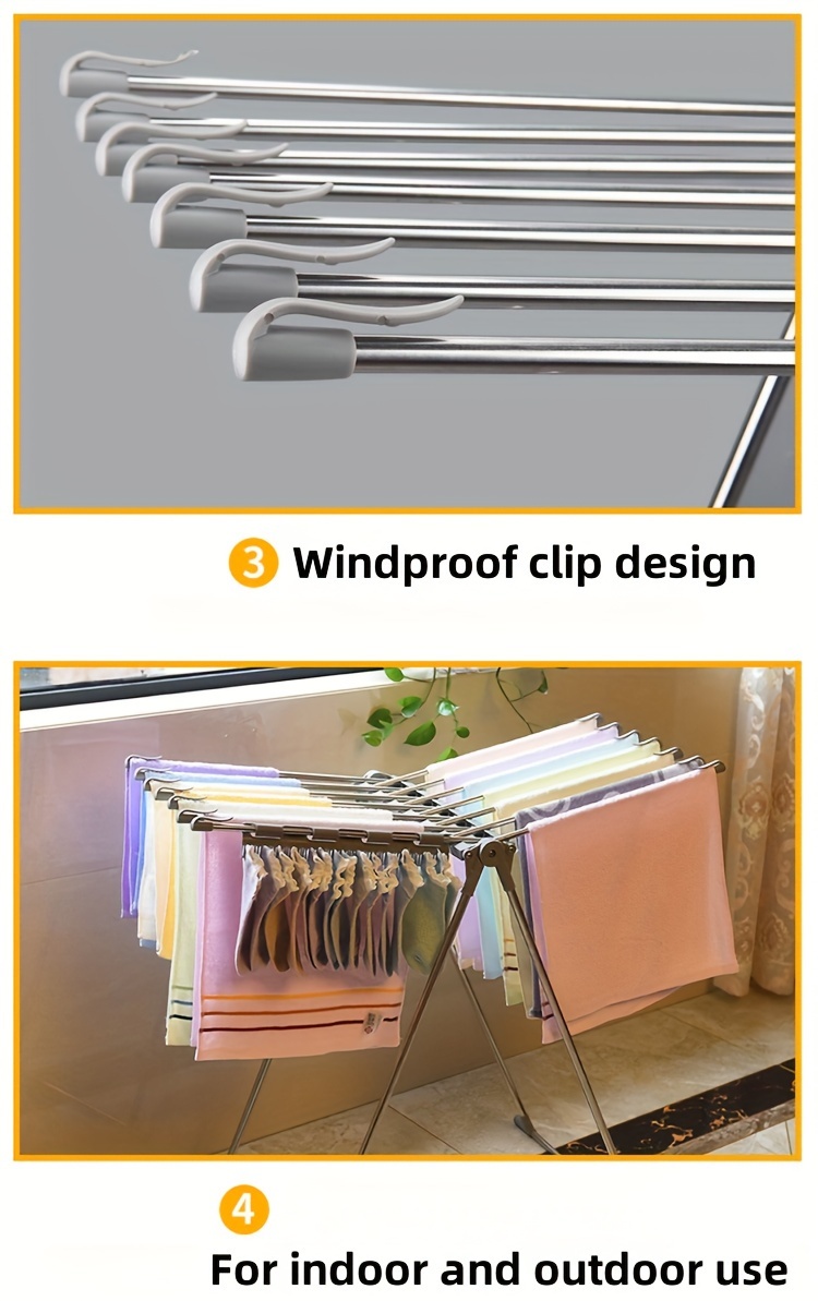 1pc foldable clothes drying rack freestanding laundry dryer stand stainless steel easy to store for outdoor camping and home use drying racks details 8