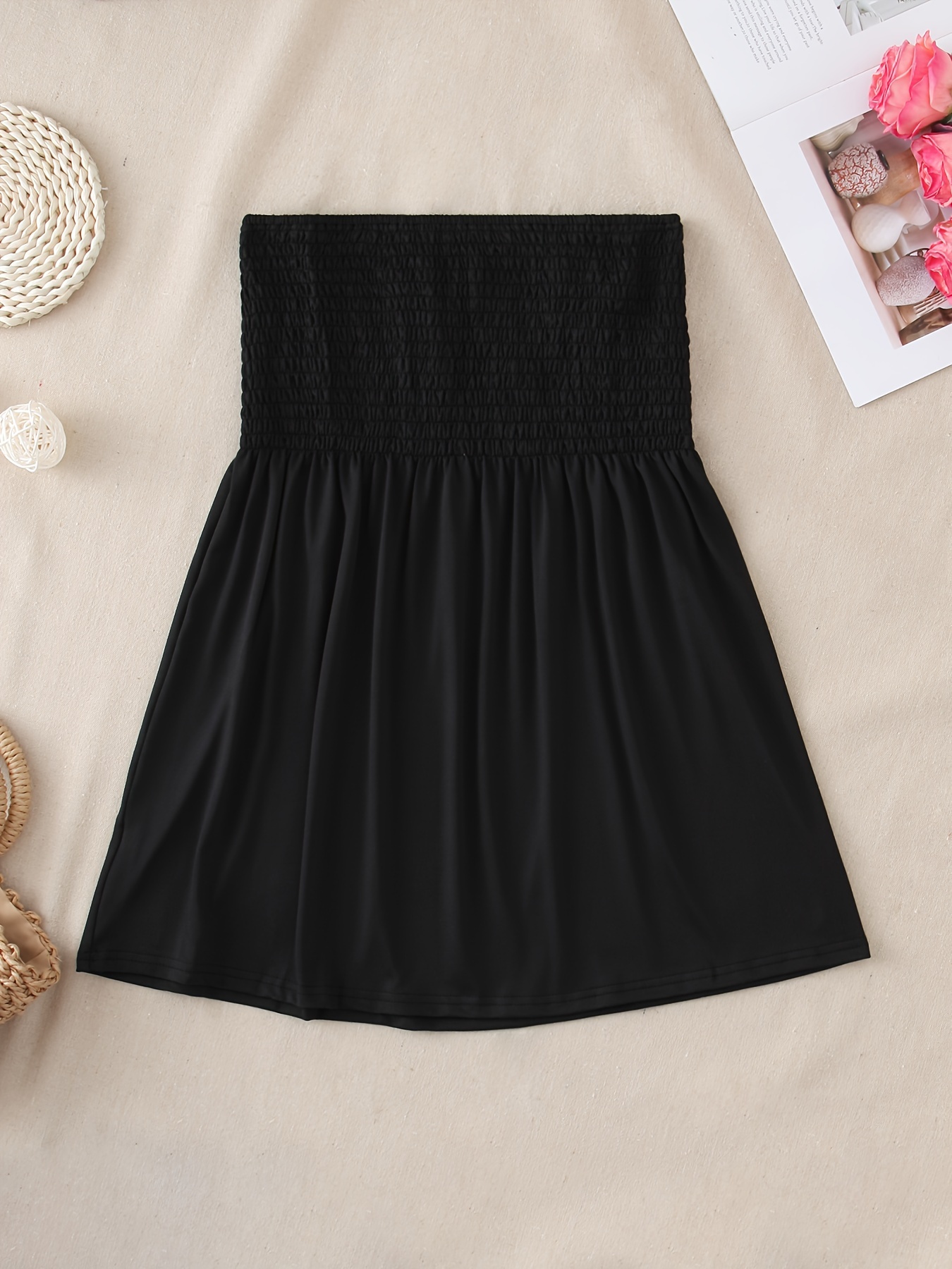 Women's Elegant Off-Shoulder Crop Tube Top - Stretchy Solid Color Short Sleeve Blouse with Ruching Detail, Machine Washable for Spring Summer Fall Casual & Dressy Outfits, Crop Top Blouse, Seasonal Fashion, Flowy Fabric, Comfortable Fit