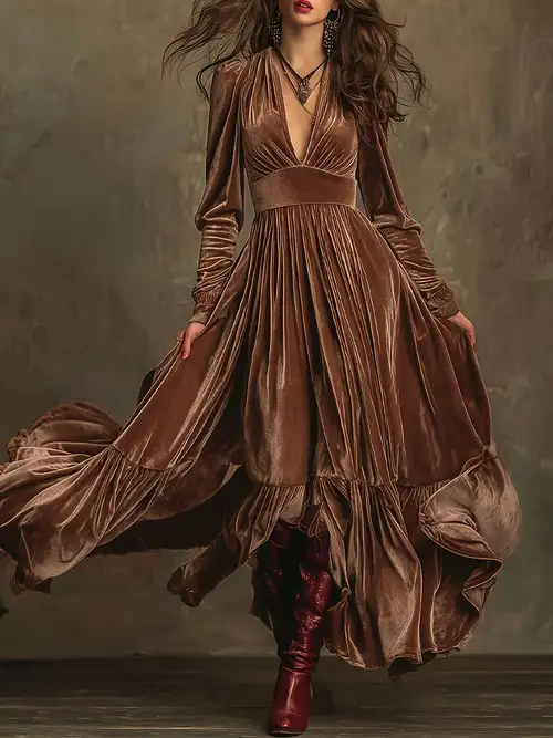 Women's Retro Oversized Skirt Long Dress, Deep V-neck Elegant Design, Solid Color Long-sleeved Women's Dress, Suitable for Parties and Parties * Christmas and New Year Gifts. Women's Retro Oversized Skirt Long Dress, Deep V-neck Elegant Design, Solid Color Long-sleeved Women's Dress, Suitable for Parties and Parties * Christmas and New Year Gifts.