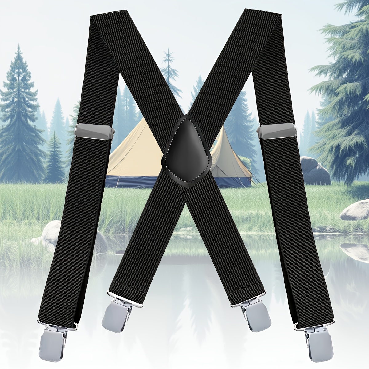 TEMU Men's Outdoor Sports Clip Suspenders Adjustable Elastic Suspenders