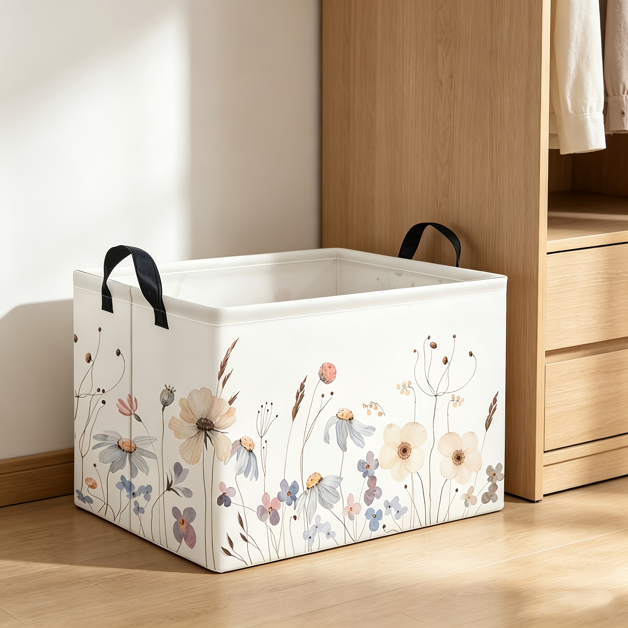 TEMU 1 , Cesta de almacenamiento con estampado de en acuarela, Organizador de tela plegable con asa, de almacenamiento de gran capacidad, Adecuada