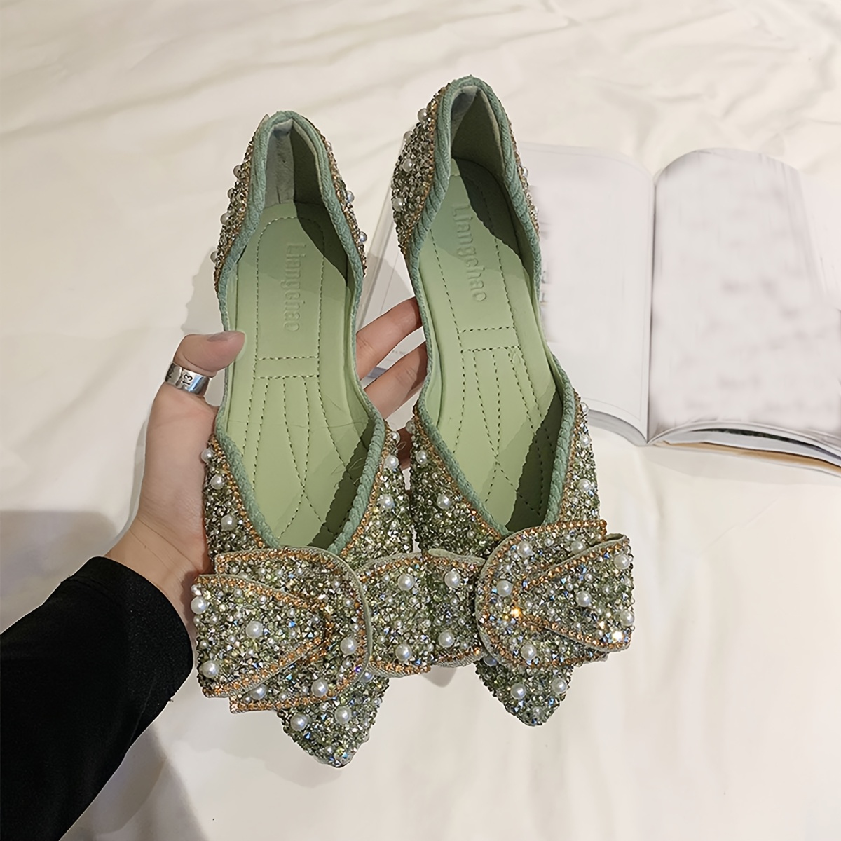 Pointed-toe Hammered Flat-soled Women's Autumn Shoes, Fashionable Casual Closed-toe Hollow Back-strapped Shoes, Women Shoes