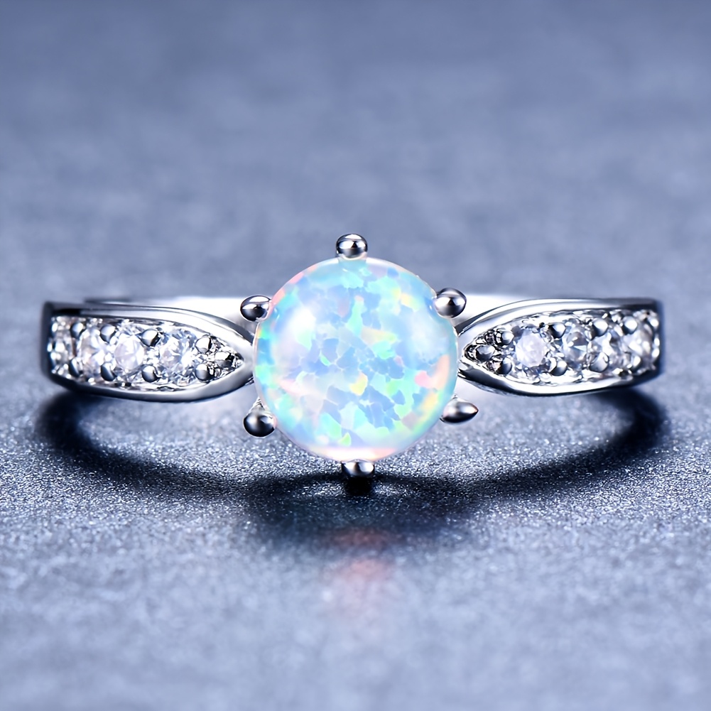 Synthetic Opal Round Ring for Women's Daily Wear